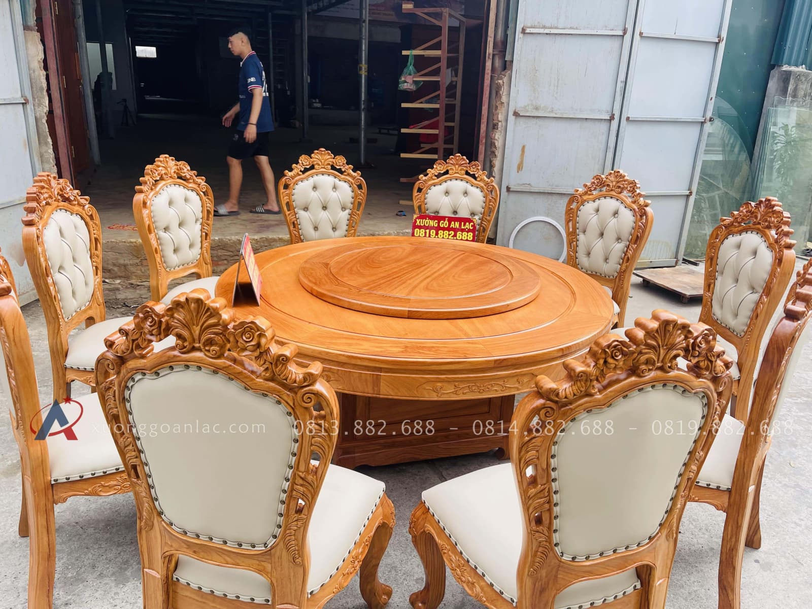 Bộ bàn tròn xoay 10 ghế louis bọc đệm gỗ gõ đỏ (Anh Bắc, Hà Nội) 32 Trọn bộ 10 ghế louis hoàng gia