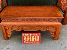 Bộ án gian mẫu Triện Sen 2m17 gỗ hương đá giao Ninh Hiệp 20 bàn cơm kích thước rộng rãi
