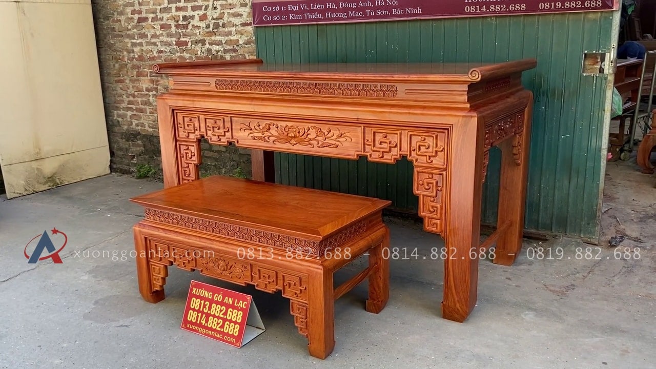 Bộ án gian mẫu Triện Sen 2m17 gỗ hương đá giao Ninh Hiệp 23 Mẫu án gian hàng cao cấp
