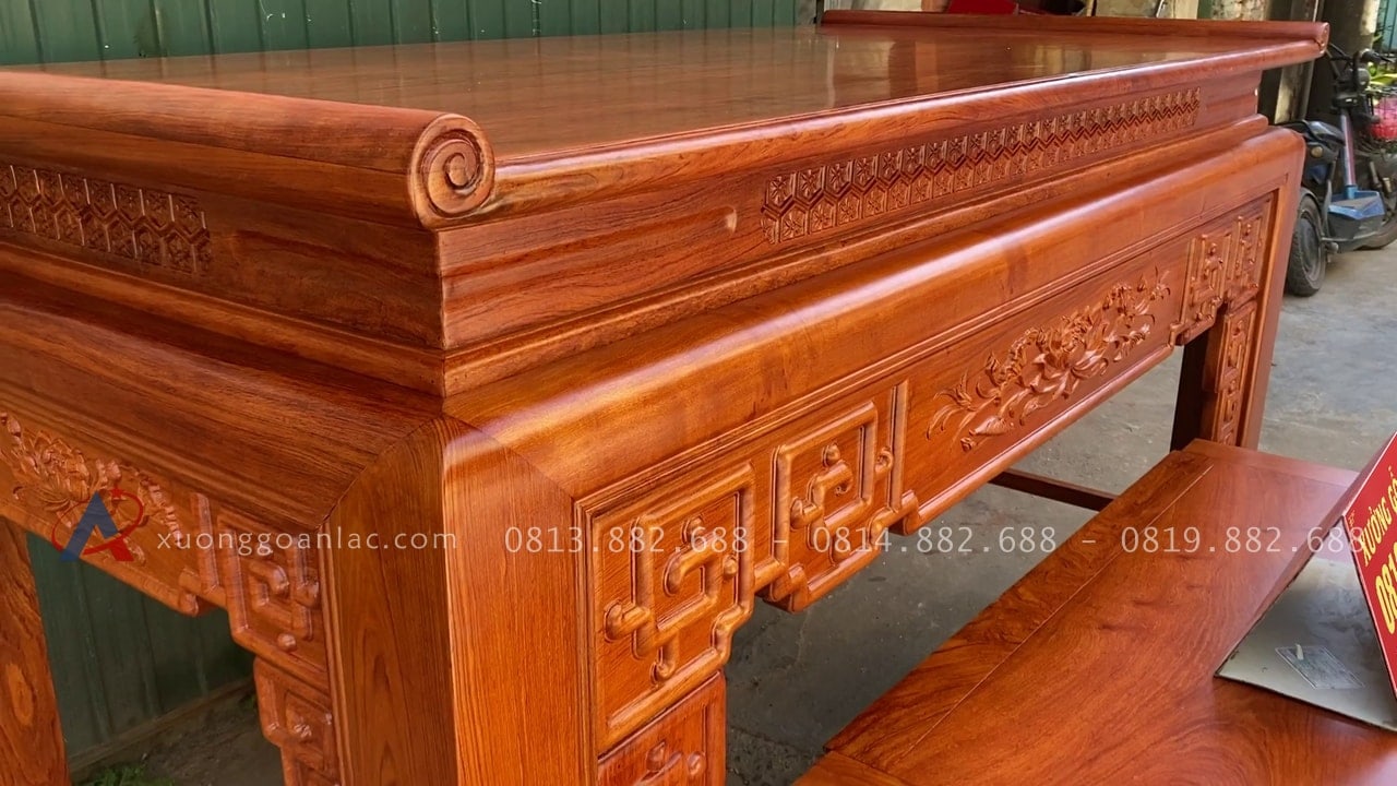 Bộ án gian mẫu Triện Sen 2m17 gỗ hương đá giao Ninh Hiệp 7 mẫu án gian triện sen sang trọng