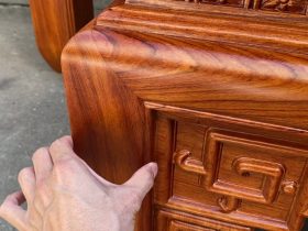 Bộ án gian mẫu Triện Sen 2m17 gỗ hương đá giao Ninh Hiệp 18 thiết kế chân án gian 14cm