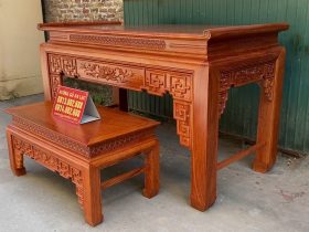 Bộ án gian mẫu Triện Sen 2m17 gỗ hương đá giao Ninh Hiệp 19 án gian kèm bàn cơm