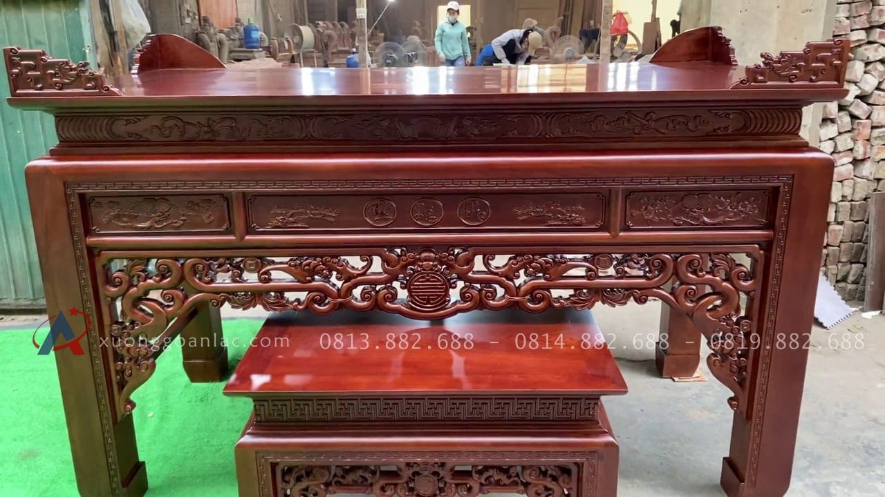 Bộ án gian thờ mẫu như ý 2m17 giao Quảng Ninh 17 mẫu án gian như ý lọng thủng kèm bàn cơm