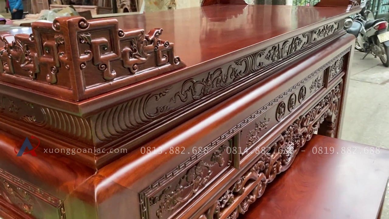 Bộ án gian thờ mẫu như ý 2m17 giao Quảng Ninh 20 mặt án gian 1 lá dày 1,8p