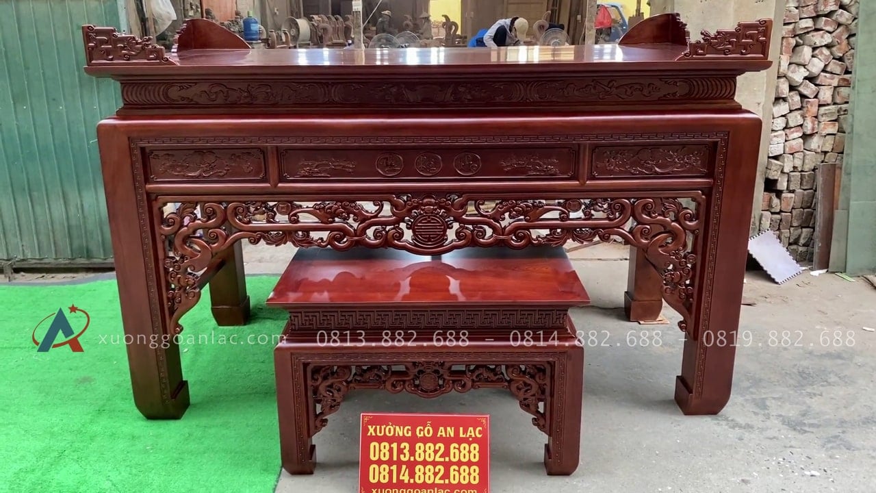 Bộ án gian thờ mẫu như ý 2m17 giao Quảng Ninh 21 bàn cơm gỗ hương đá