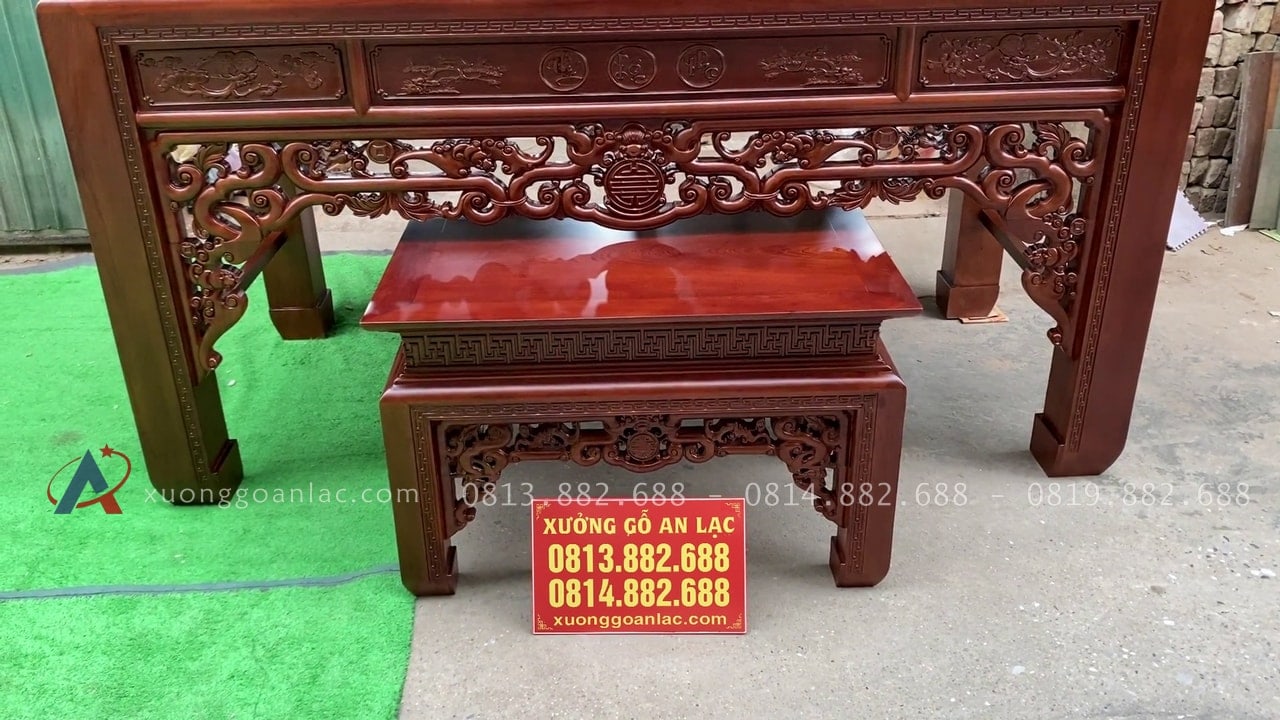 Bộ án gian thờ mẫu như ý 2m17 giao Quảng Ninh 22 bàn cơm lọng thủng gỗ hương đá
