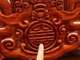 Bộ án gian thờ Như ý kèm bàn cơm 1m97 gỗ hương đá (Sơn La) 12 hình tượng dơi chữ thọ phong thủy