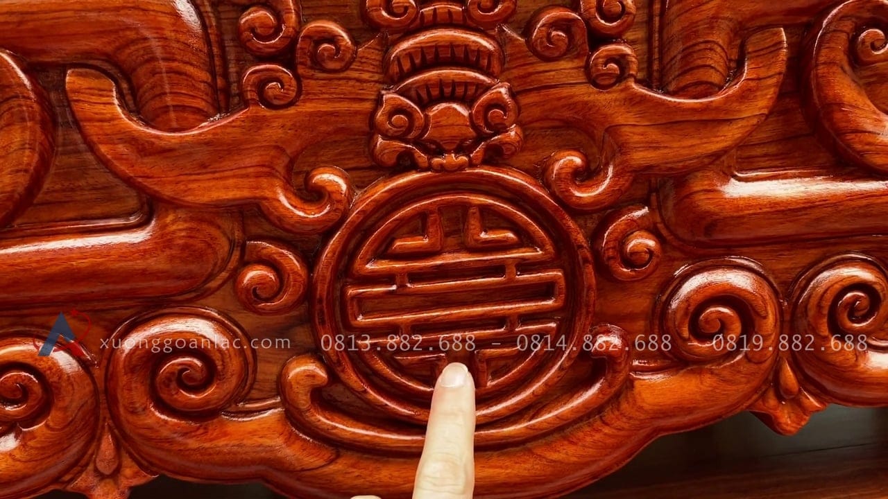 Bộ án gian thờ Như ý kèm bàn cơm 1m97 gỗ hương đá (Sơn La) 20 hình tượng dơi chữ thọ phong thủy
