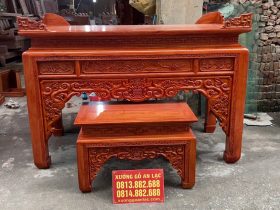 Bộ án gian thờ Như ý kèm bàn cơm 1m97 gỗ hương đá (Sơn La) 16 mẫu bàn cơm gỗ hương đá