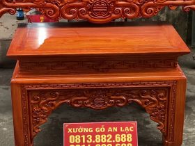 Bộ án gian thờ Như ý kèm bàn cơm 1m97 gỗ hương đá (Sơn La) 17 mẫu bàn cơm đục họa tiết dơi chữ thọ