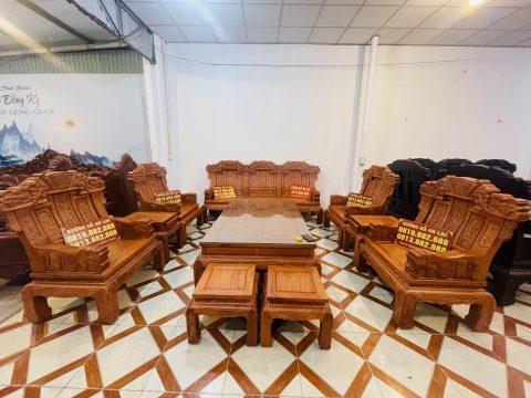 bàn ghế âu á kim tiền gỗ gõ đỏ 10 món