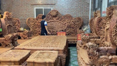 bàn ghế cửu long bát mã gỗ hương đá cao cấp