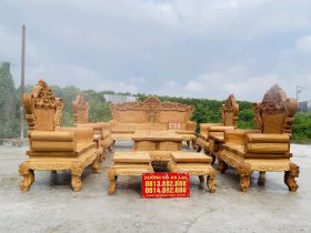 bàn ghế hoàng gia louis 10 món gỗ gõ đỏ