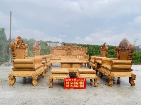 bàn ghế hoàng gia louis 10 món gỗ gõ đỏ