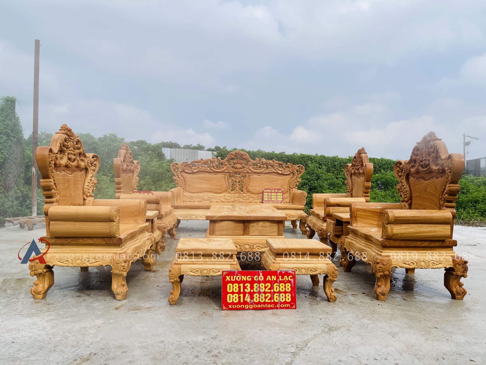 Bộ bàn ghế hoàng gia louis 10 món gỗ gõ đỏ ( Chú Quyền, Bình Định) 30 bàn ghế hoàng gia louis 10 món gỗ gõ đỏ