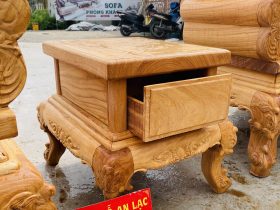 Bộ bàn ghế hoàng gia louis 10 món gỗ gõ đỏ ( Chú Quyền, Bình Định) 28 thân đôn có thiết kế ngăn kéo để đồ