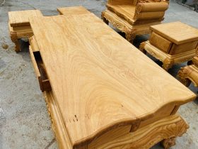 Bộ bàn ghế hoàng gia louis 10 món gỗ gõ đỏ ( Chú Quyền, Bình Định) 18 mặt bàn nguyên khối dày 6p