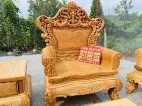 Bộ bàn ghế hoàng gia louis 10 món gỗ gõ đỏ ( Chú Quyền, Bình Định) 24 ghế đơn louis hoàng gia