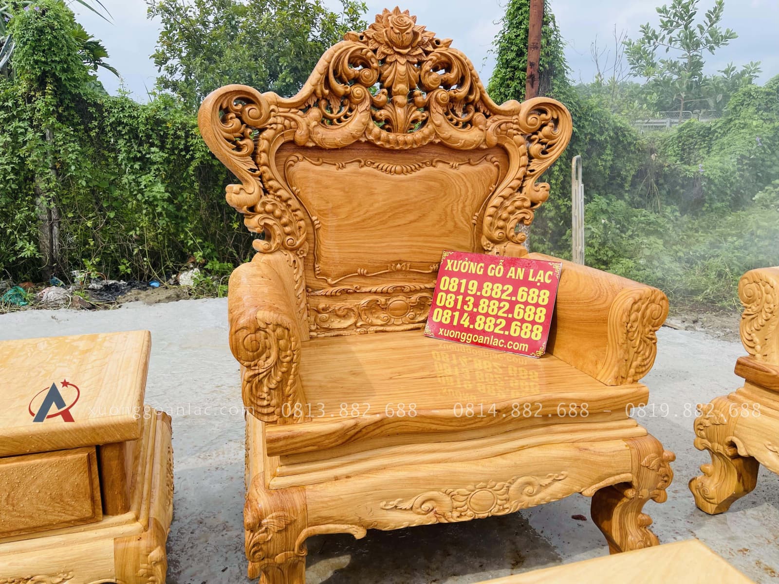 Bộ bàn ghế hoàng gia louis 10 món gỗ gõ đỏ ( Chú Quyền, Bình Định) 39 ghế đơn louis hoàng gia