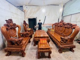 bàn ghế minh quốc nghê cột 14 chân 14 6 món gỗ hương đá