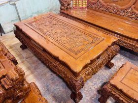 bàn trà gỗ hương đá mặt đục tranh tứ linh