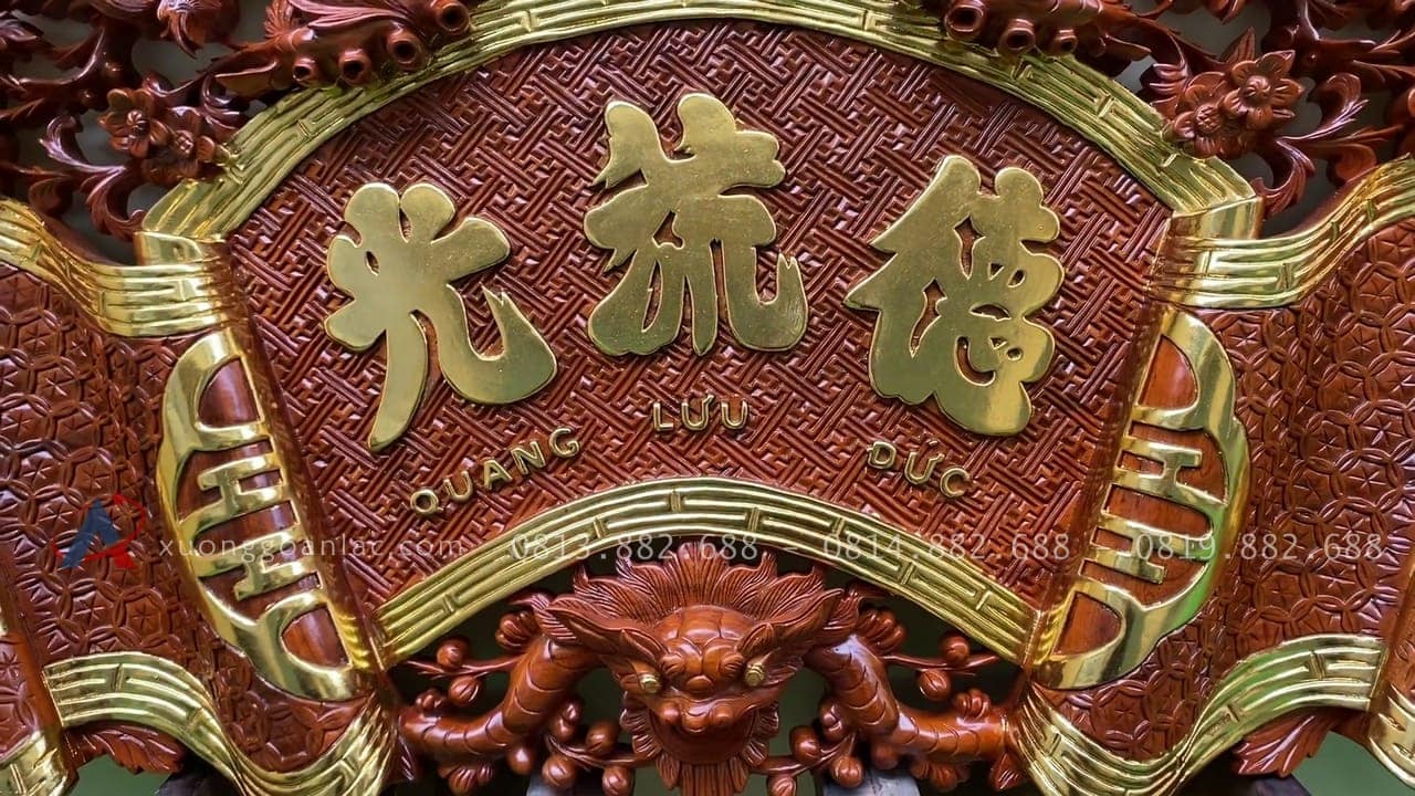 Bộ cuốn thư câu đối gỗ gụ lào cao cấp 16 mẫu cuốn thư chạm chữ đức lưu quang
