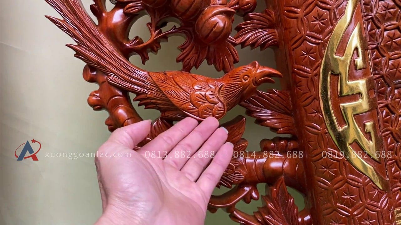 Bộ cuốn thư câu đối gỗ gụ lào cao cấp 19 hình tượng chim điểu được tạo hình như thật