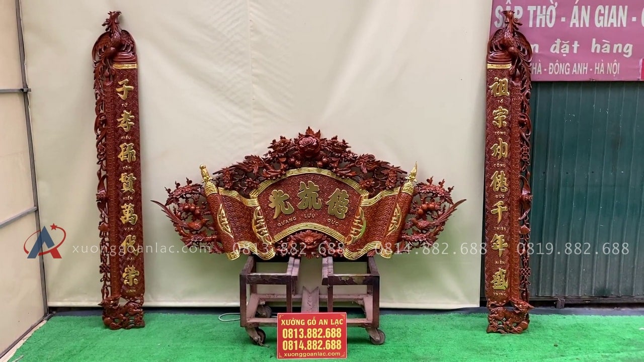 Bộ cuốn thư câu đối gỗ gụ lào cao cấp 20 hai bên là bộ đôi cấu đối