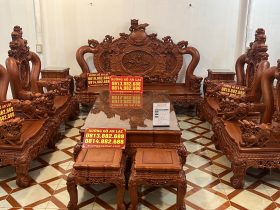 bàn ghế minh quốc nghê rồng 10 món gỗ hương đá