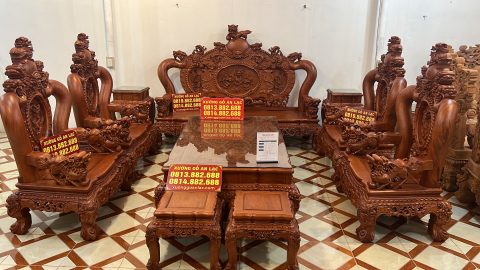 bàn ghế minh quốc nghê rồng 10 món gỗ hương đá
