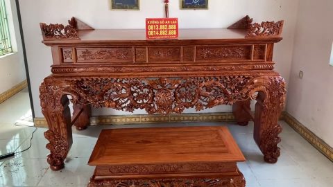 bộ sập thờ mai điểu chân 24 gỗ hương đá