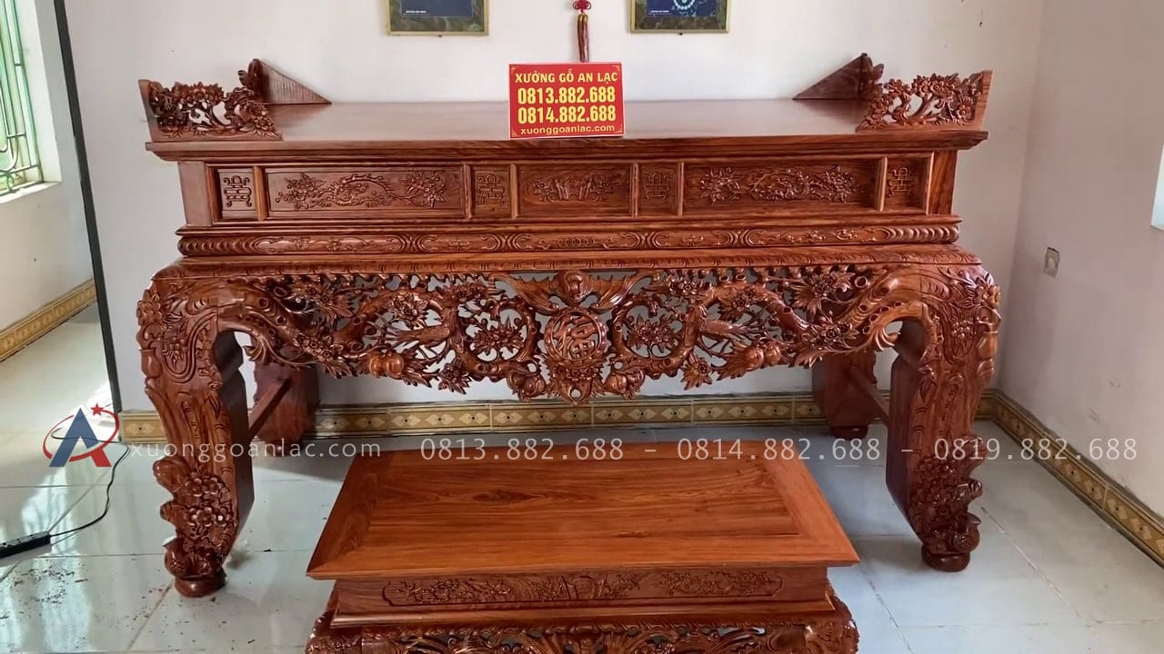Bộ sập thờ Mai Điểu 2m17 chân 24 (Phố Thắng - Bắc Giang) 12 bộ sập thờ mai điểu chân 24 gỗ hương đá