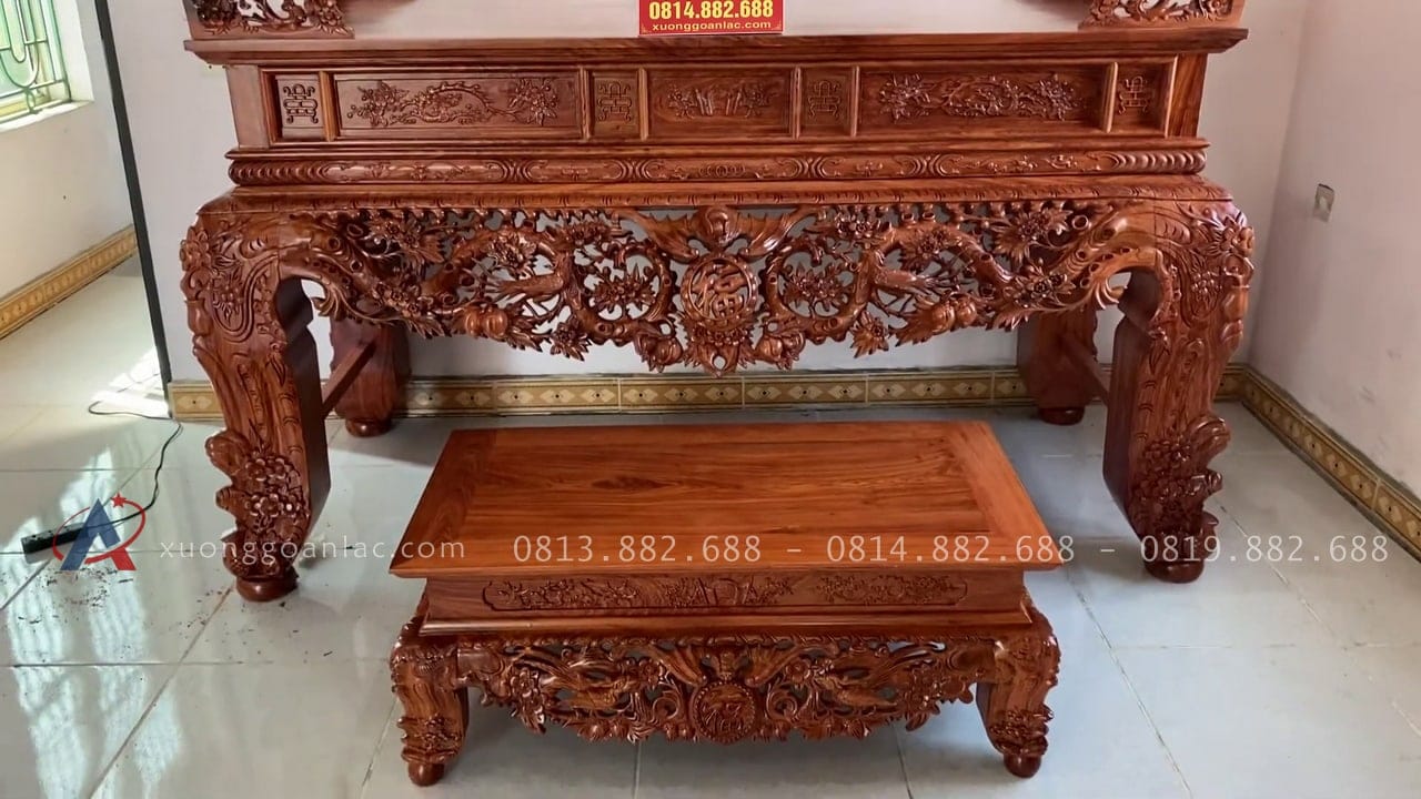 Bộ sập thờ Mai Điểu 2m17 chân 24 (Phố Thắng - Bắc Giang) 2 mẫu sập thờ mai điều
