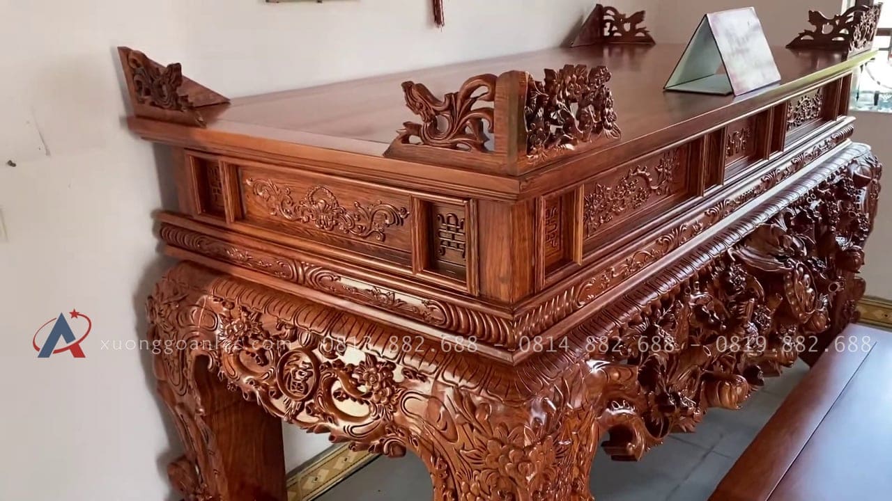 Bộ sập thờ Mai Điểu 2m17 chân 24 (Phố Thắng - Bắc Giang) 14 mẫu sập gỗ hương đá