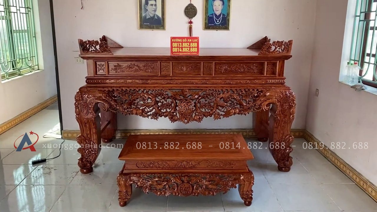Bộ sập thờ Mai Điểu 2m17 chân 24 (Phố Thắng - Bắc Giang) 6 combo sập thờ và bàn cơm