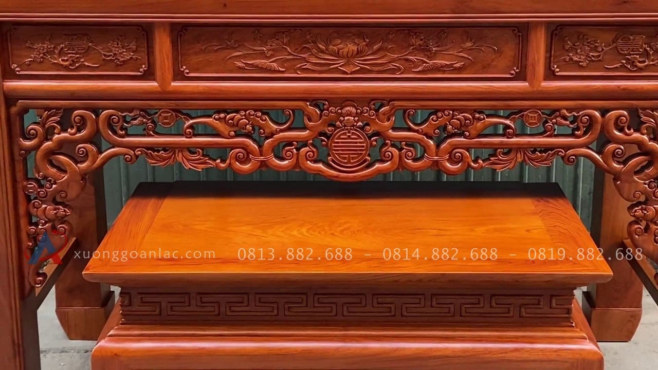 Cặp án gian thờ gỗ hương đá cao cấp 26 dạ tiền đục thủng dơi ngũ phúc