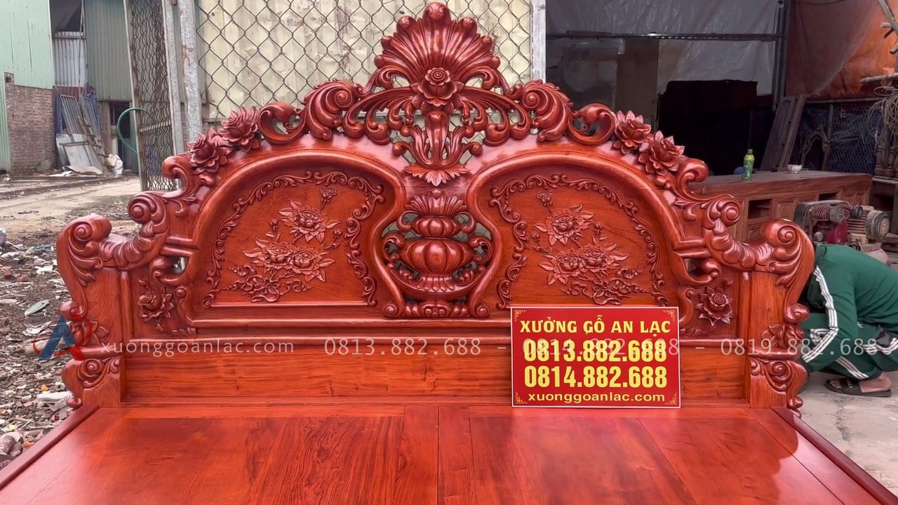 Giường hoa hồng 1m8 x 2m gỗ Hương Đá 19 mẫu giường gỗ hương kích thước lớn