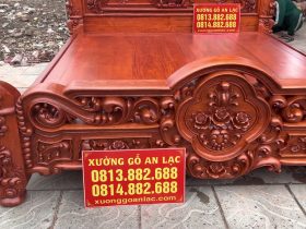 Giường hoa hồng 1m8 x 2m gỗ Hương Đá 16 đầu thấp đục hoa hồng lá tây
