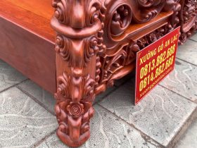 Giường hoa hồng 1m8 x 2m gỗ Hương Đá 17 chân gường đục họa tiết