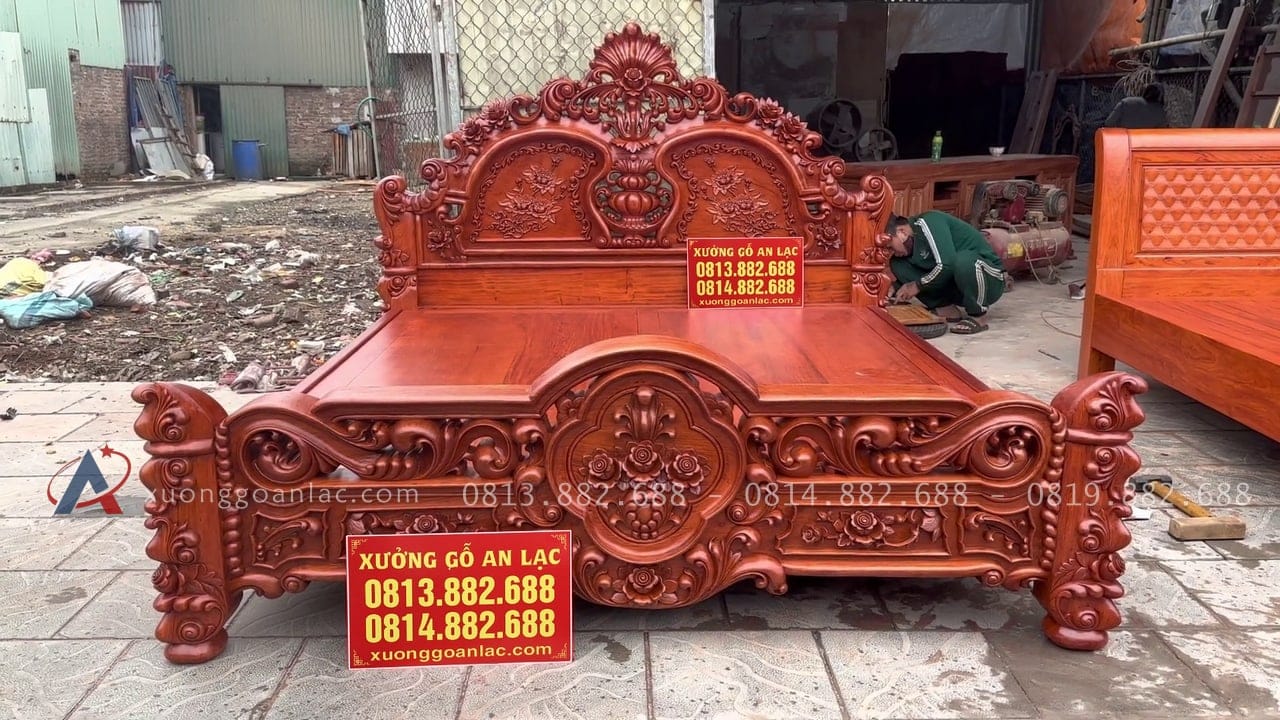 Giường hoa hồng 1m8 x 2m gỗ Hương Đá 18 giường ngủ mẫu hồng đại gỗ hương đá