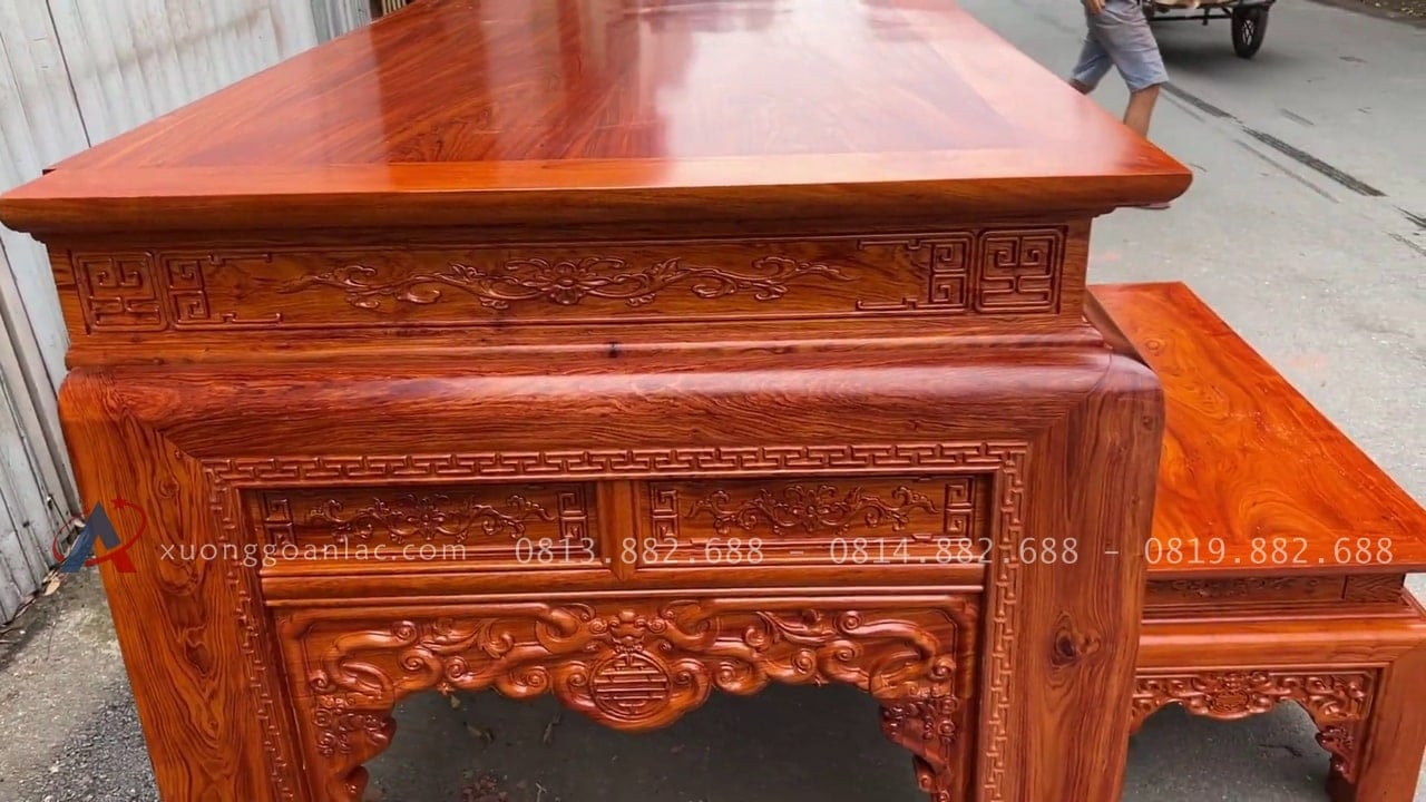 Combo án gián thờ gỗ hương đá chân 16 (Nghệ An) 17 hồi án gian đục tỉa họa tiết tinh xảo