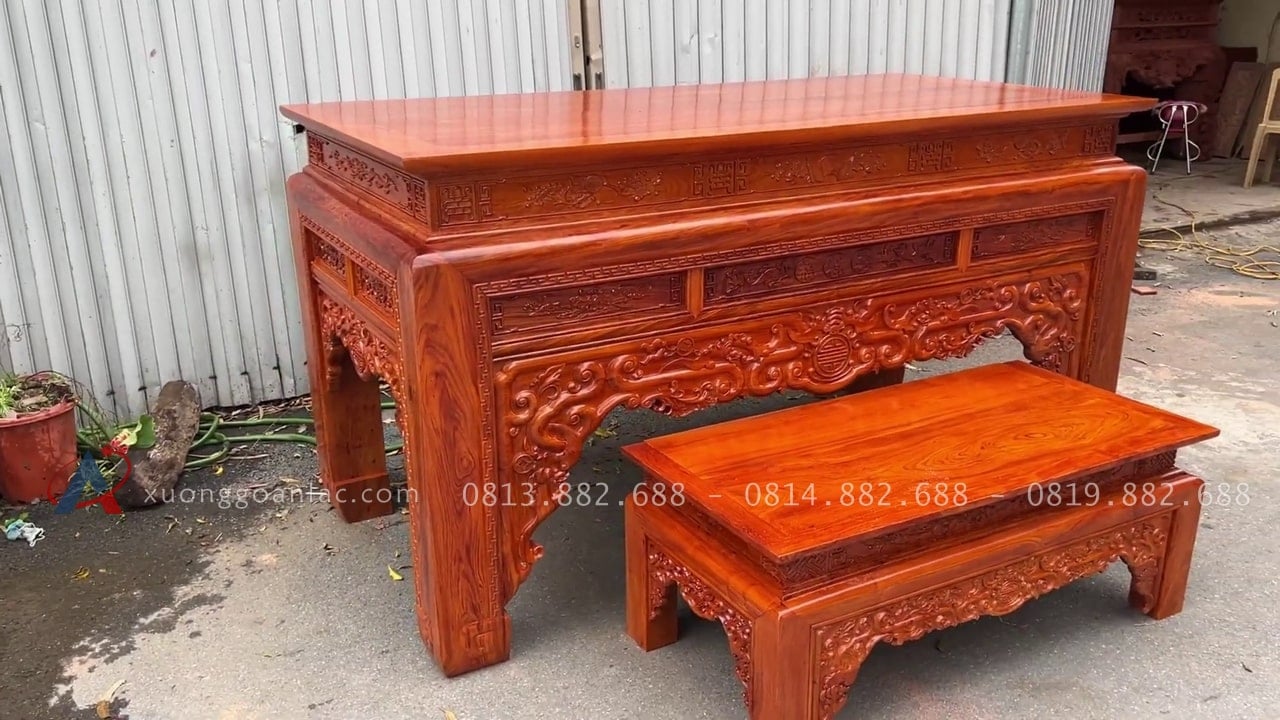 Combo án gián thờ gỗ hương đá chân 16 (Nghệ An) 20 bộ đôi án gian và bàn cơm sang trọng
