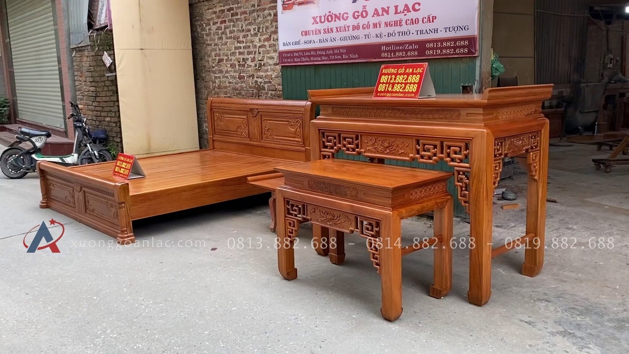 Combo án gian thờ gỗ gụ Lào + giường ngủ mẫu chữ X gỗ gõ đỏ 26 combo án gian thờ gỗ gụ và giường ngủ chữ X