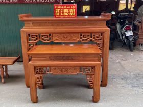 Combo án gian thờ gỗ gụ Lào + giường ngủ mẫu chữ X gỗ gõ đỏ 14 nội thất phòng thờ gỗ gụ Lào