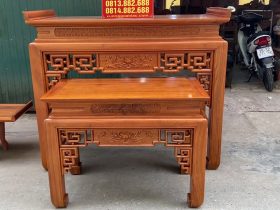 Combo án gian thờ gỗ gụ Lào + giường ngủ mẫu chữ X gỗ gõ đỏ 15 bộ đôi án gian thờ và bàn cơm triện sen