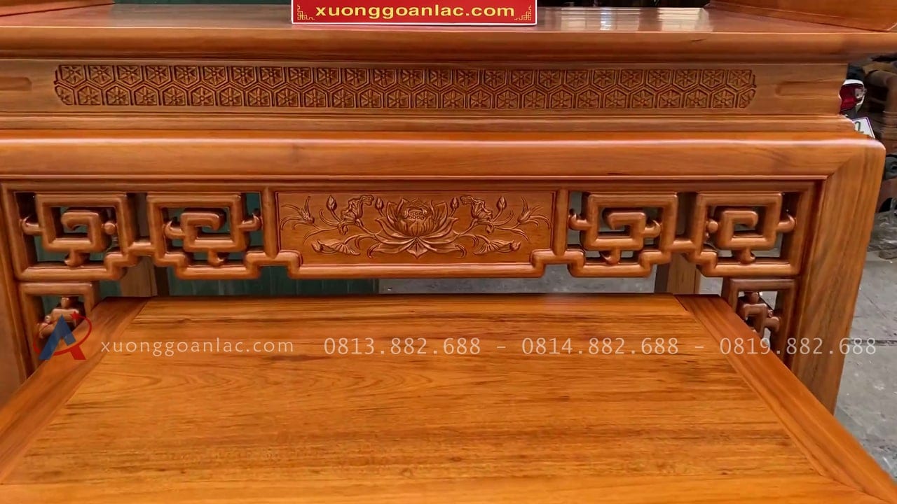 Combo án gian thờ gỗ gụ Lào + giường ngủ mẫu chữ X gỗ gõ đỏ 29 Mẫu án gian thờ triện sen