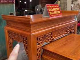 Combo án gian thờ gỗ gụ Lào + giường ngủ mẫu chữ X gỗ gõ đỏ 17 hồi án gian đục sen