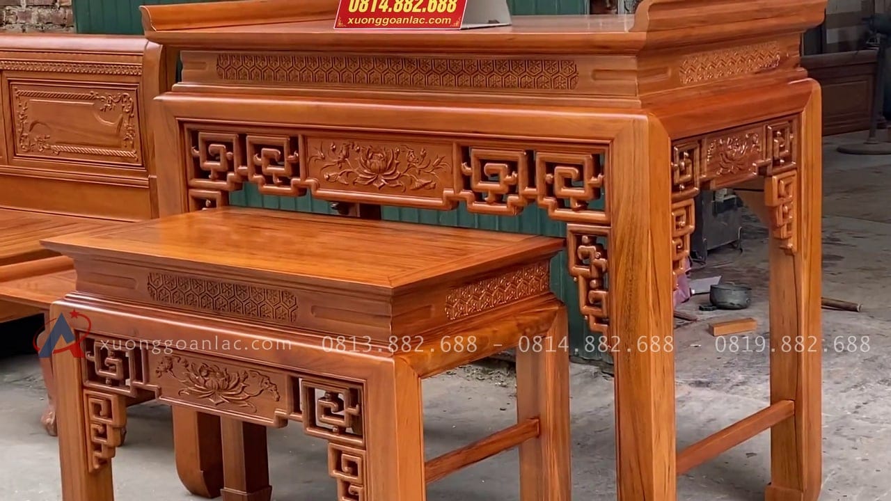 Combo án gian thờ gỗ gụ Lào + giường ngủ mẫu chữ X gỗ gõ đỏ 33 mẫu bàn con tiện dụng
