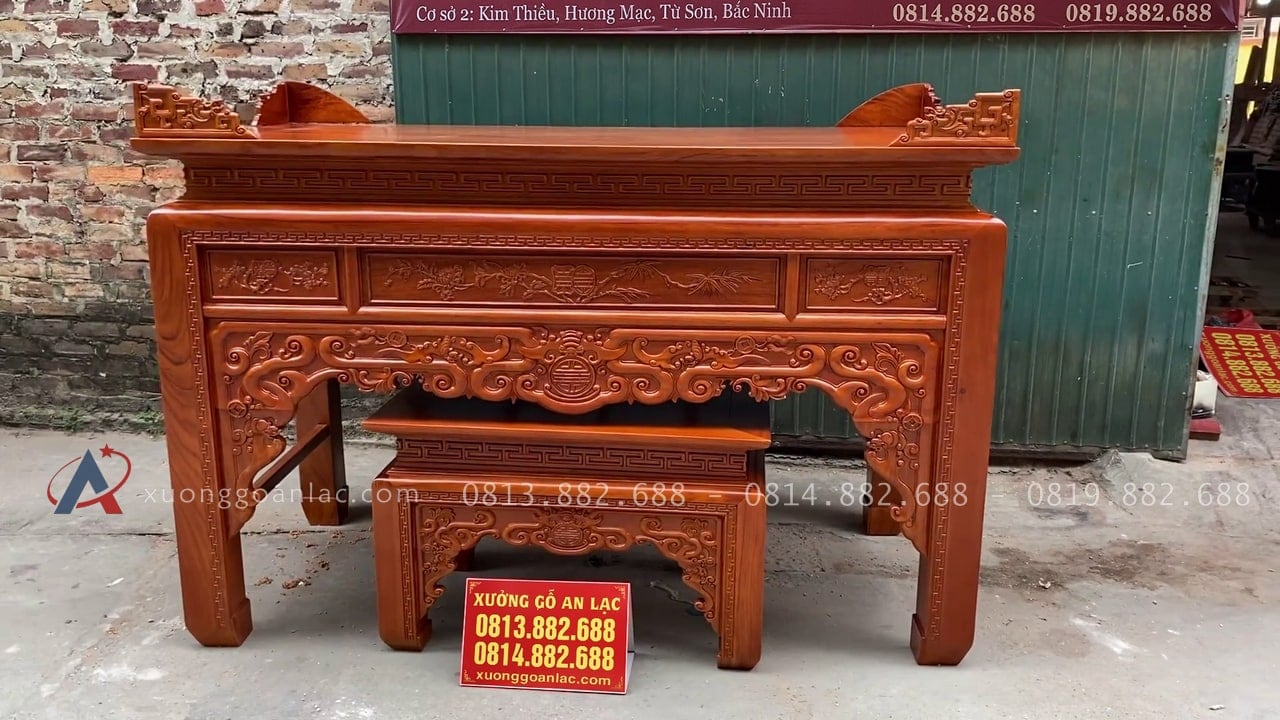 Combo án gian thờ và kệ tivi gỗ gõ đỏ cao cấp (Củ Chi - HCM) 38 mẫu bàn cơm như ý gỗ gõ