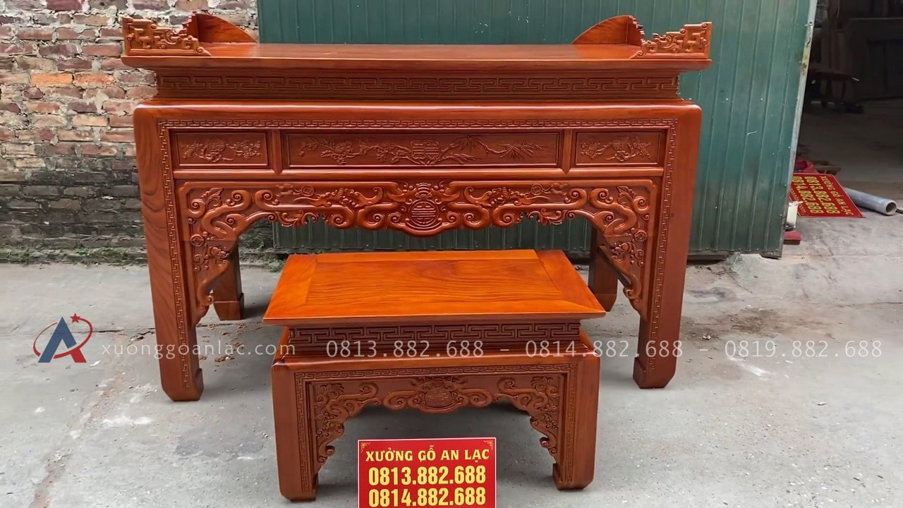 Combo án gian thờ và kệ tivi gỗ gõ đỏ cao cấp (Củ Chi - HCM) 31 án gian thờ và bàn cơm